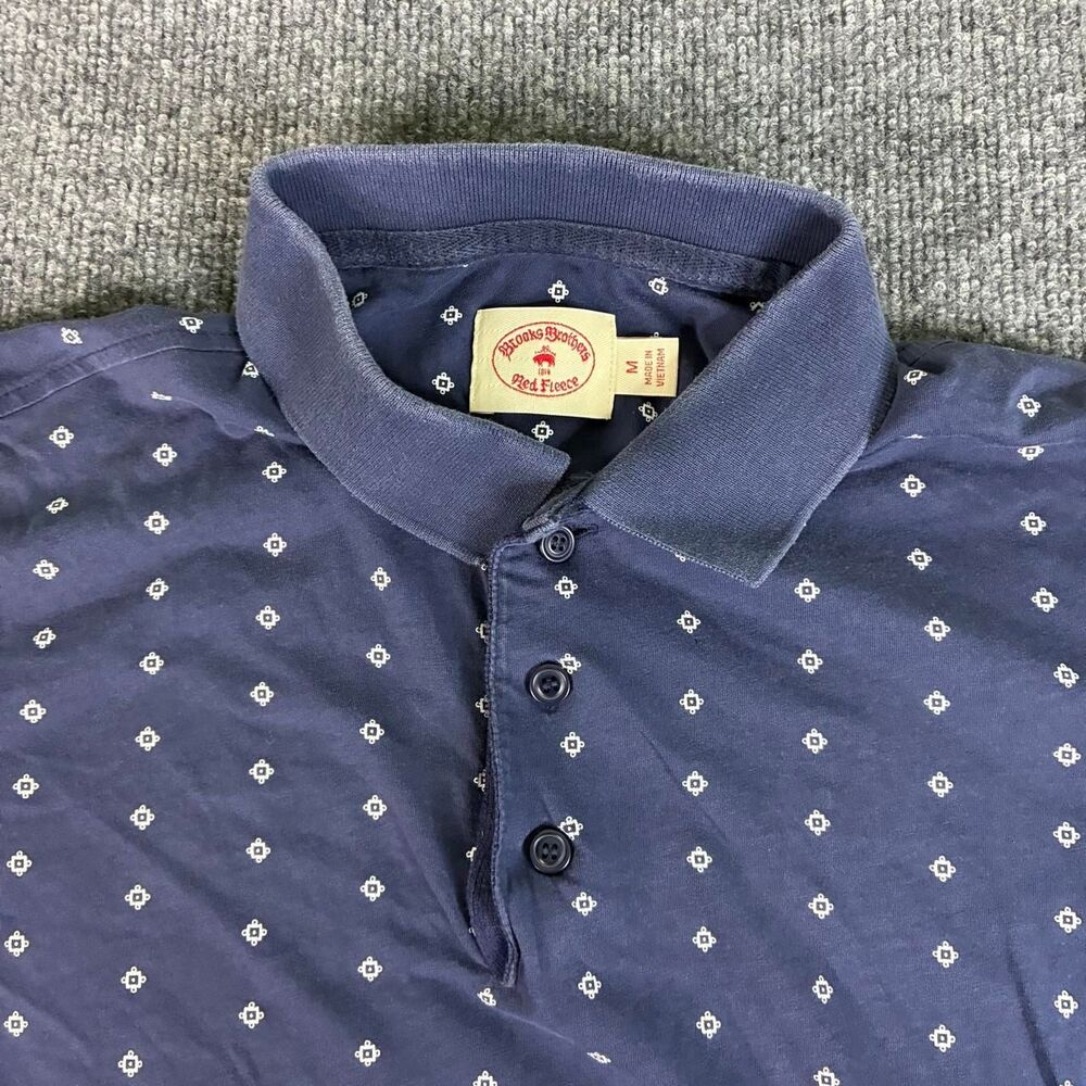Brooks Brothers Red Fleece Polo Shirt Men’s Medium Navy Geometric Print